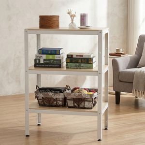 Étagères métalliques blanches robustes à 3 niveaux OEM Taiwan avec plateau en bois, meubles de rangement multifonctionnels portables pour la maison et le bricolage - Product Image 1