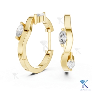 Boucles d'oreilles créoles Huggie en or massif 14K, style Bypass, avec diamants CVD de laboratoire, taille Marquise, bijoux de luxe pour femme - Product Image 2