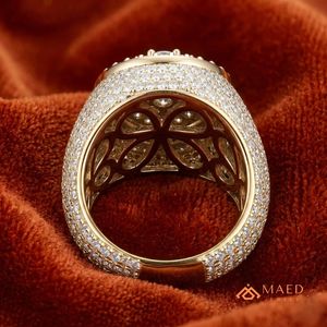 <b>Gold</b> Plated Moissanite <b>Ring</b> Round Cluster Statement Band Iced Out Pave Wedding <b>Cocktail</b> Jewelry for Men Gift Circle Design Style - Product Image 2