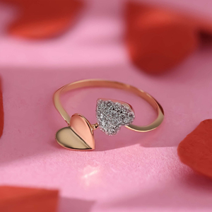 Anillo de Diamantes Love Poise, Anillo Doble de Corazón en Oro de 18K para Mujer, Joyería Fina Romántica con Diamantes de Forma Redonda - Product Image 1