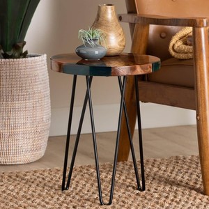 Handcrafted Teak Wood <b>Side</b> <b>Table</b> with <b>Black</b> Metal Legs | Wholesale from India - Product Image 1