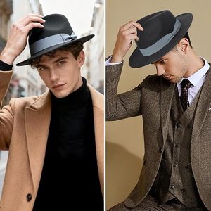 Black Wool Felt Fedora <b>Hat</b> Ribbon <b>Band</b> Adjustable Wide Brim Unisex Classic Style for Party Outdoor Travel - Product Image 5