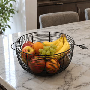 Corbeille à fruits moderne en métal noir en forme de pomme avec poignée, pour comptoir de cuisine, bol à fruits décoratif, organisateur de rangement domestique - Product Image 3