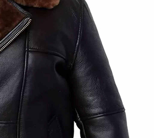 Veste bomber classique en cuir d'agneau véritable 100% brun, grande taille pour homme, hiver, avec fourrure en peau de mouton chaude. - Product Image 4