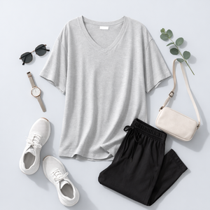 Camiseta Casual de Mujer con Cuello en V, Transpirable, de Jersey, Color Sólido, con Serigrafía, de Alta Calidad en Algodón, Manga Corta, Ecológica y Holgada - Product Image 2