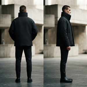 Chaqueta acolchada minimalista negra para hombre, con cuello alto, cremallera completa, abrigo de invierno cálido y aislante, informal, para exteriores. - Product Image 3