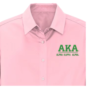 Greek Letter <b>Oxford</b> Shirt Pink <b>Women's</b> Long Sleeve Button Down Cotton Collared Sorority Dress Shirt with Embroidery - Product Image 5