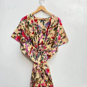 Robe Kaftan en Coton à Imprimé Oiseaux pour Femme, Robe Longue de Demoiselle d'Honneur, Robe Indienne Faite à la Main, Robe Maxi, Robes d'Intérieur, Kaftan Indien Maxi - Product Image 1