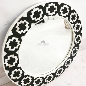 Espejo Redondo Decorativo de Pared con Incrustaciones de Hueso Hecho a Mano, Marco Geométrico Blanco y Negro, Espejo Decorativo de Lujo para el Hogar, Hotel e Interiores - Product Image 4