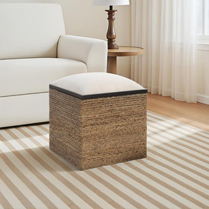 เก้าอี้สตูลแบบถักทอพร้อมที่นั่งตกแต่งบ้านผลิตภัณฑ์สไตล์ออตโตมัน - Product Image 4