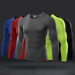 <b>Men's</b> Long Sleeve O-Neck <b>Compression</b> Shirt Slim Fit Quick Dry Solid Color Knitted Polyester <b>Top</b> Casual Wear - Product Image 4