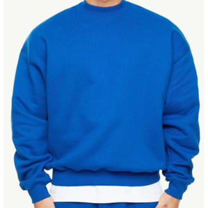 Blue Men Sweatshirt Casual Streetwear Pullover Relaxed Fit Fashion Top Custom USA Wholesale Apparel Trendy Everyday Wear Garment - Product Image 4