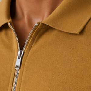 Polo homme marron moutarde à fermeture éclair, design de logo personnalisé, manches courtes, mélange de coton premium, polo de golf décontracté de luxe, tendance - Product Image 6
