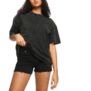 T-shirt femme délavé à l'acide 100% Coton Coupe ample Crop top Manches courtes Teint uni En promotion Respirant Haute qualité - Product Image 2