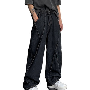 Pantalon en jean vintage délavé pour homme, style crayon, effet moustaches, tendance - Product Image 1