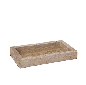 Hot selling travertine marble rectangular <b>tray</b> deep serving <b>tray</b> decorative organizer <b>tray</b> multipurpose <b>storage</b> <b>tray</b> modern home - Product Image 1