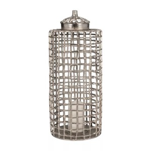 Vase de sol moderne en métal courbé, 33 pouces de diamètre, fait main, blanc avec rayures noires - Product Image 1