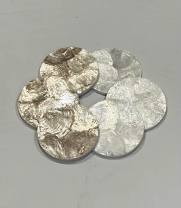 Handmade MOP INLAY <b>Coaster</b> Set Modern Design Two Tone <b>White</b> Gold 10cm Diameter REHMAN CRAFT India - Product Image 1