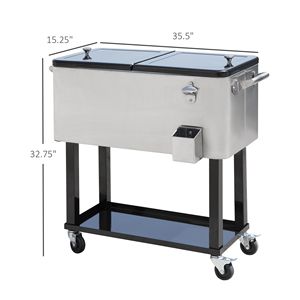 80 QT Silver Cooling Bin Rolling Ice Chest with Wheels Outdoor <b>Stand</b>-Up <b>Drink</b> Cooler Cart for Parties - Product Image 5