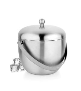 Cubo de Hielo Redondo de Acero Inoxidable con Tapa y Asa, Recipiente Aislado Moderno para Bebidas - Product Image 1