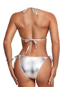 Customized Logo Fitness Swimwear Women Gold Backless <b>Bikini</b> Sexy Flash Line 2 Piece <b>Set</b> Polyester Windproof Breathable - Product Image 5