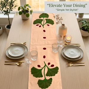 Beige Embroidered Leaf <b>Table</b> <b>Runner</b> | Premium Fabric Decorative <b>Dining</b> <b>Table</b> Linen for Elegant Modern Home & Festive Decor Look - Product Image 2