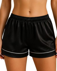 Conjunto de pijama de satén negro personalizado para mujer, ropa de dormir de seda de lujo, traje de noche con botones, conjunto de loungewear suave de manga corta. - Product Image 6