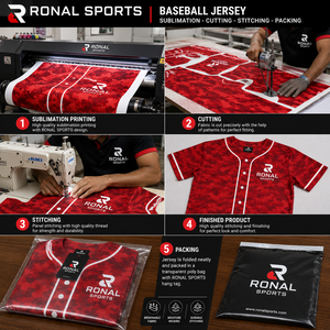 RONAL SPORTS เสื้อเบสบอลลายพรางสีแดงสำหรับผู้ชาย แขนสั้น ระบายความชื้นได้ดี ติดกระดุมด้านหน้า ชุดยูนิฟอร์ม - Product Image 5