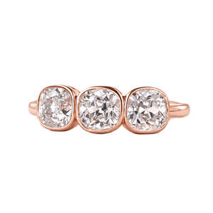 10K 14K 18K Solid Gold <b>Cushion</b> Cut Lab Grown Diamond Ring Engagement Ring Three Stone Diamond Ring Bezel Setting Bridal Jewelry - Product Image 3