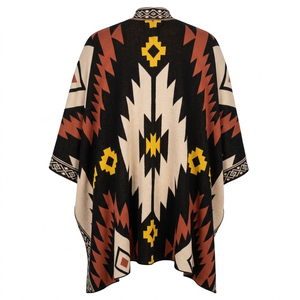 Women Geometric Print Knit <b>Cardigan</b> V-Neck Sleeve Long <b>Open</b> <b>Front</b> Winter Wear 100% Acrylic Anti-Pilling - Product Image 6