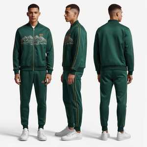 Chándal Moderno para Hombre con Cierre Completo, Detalles Bordados de Montaña y Diseño de Moda de Estilo Elevado - Product Image 3