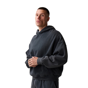 Ensemble de survêtement gris foncé à capuche pour homme, coupe ample, en coton, avec pantalon et sweat-shirt, décontracté, pour l'automne, couleur unie, poches latérales - Product Image 4