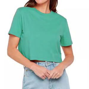 ผู้ผลิตและจำหน่ายเสื้อครอปท็อปผู้หญิง สีพื้น แขนสั้น รุ่นใหม่ คอกลม ทรงเข้ารูป เสื้อยืดผู้หญิง - Product Image 1