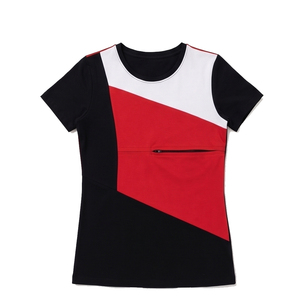 เสื้อยืดสำหรับคุณแม่ตั้งครรภ์และให้นมบุตร คอวี ซิปติดด้านหน้า สีตัดกัน ผ้าสแปนเด็กซ์ โพลีเอสเตอร์ 100% ระบายอากาศได้ดี - Product Image 6