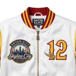 Customize logo <b>Men</b> <b>Nylon</b> College Satin Bomber Fabric Baseball <b>Jacket</b> for Spring - Product Image 6