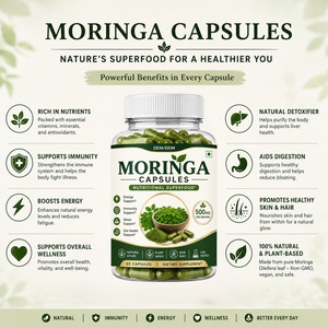 Capsules de Moringa entières, 60 unités, complément alimentaire botanique naturel, capsules de Moringa adaptées à une utilisation quotidienne, favorisant l'énergie - Product Image 3