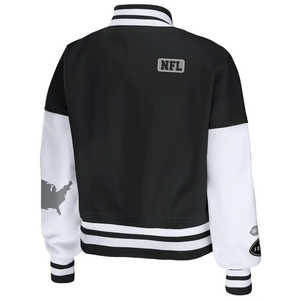 For Varsity <b>Jacket</b> Canvas Sherpa Lining Hooded Black White Embroidered Logo <b>Patch</b> Design Zipper Closure Men's Casual Winter Wear - Product Image 2