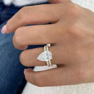 Ensemble de bagues de mariage en or massif 14 carats avec diamant de 2,02 carats taille poire, couleur D, pureté VS2, cultivé en laboratoire, certifié IGI, pour femme, cadeau de fiançailles et de promesse - Product Image 3