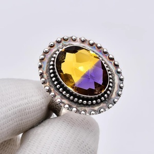 Natural Ametrine 925 Sterling <b>Silver</b> Natural Gemstone <b>Ring</b> for Women Yellow Purple Quartz Jewelry Vintage Elegant <b>Ring</b> - Product Image 1