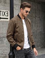 Blouson Bomber Classique Marron en Daim PU pour Hommes, Veste Décontractée Zippée, Vente en Gros, Logo Personnalisé, Fabricant de Vêtements OEM
