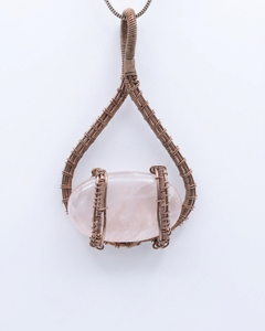 Natural <b>Pink</b> Quartz Necklace Copper Wire <b>Wrapped</b> Pendant | Handmade Gemstone Jewelry - Product Image 4