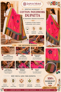 Jaipur Moda Handmade Patchwork Cotton Dupatta with Tassels Traditional Rajasthani Ethnic Dupatta for Women Festive Party Wear - Product Image 6
