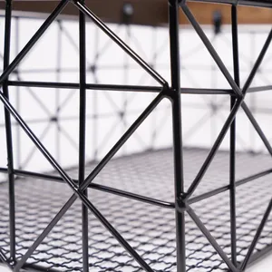 Metal Wire Colander Wooden Frame <b>Foldable</b> Design Dishwasher Safe 16x11x7 Inch Storage Bin Stands for Home Decor <b>Dining</b> <b>Table</b> - Product Image 2