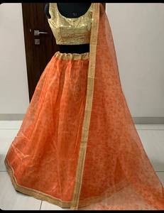 NiMa Creations Lehenga Choli en Soie Organza Orange, Robe de Mariage Traditionnelle pour Femme, Longueur au Sol, Style Inde Pakistan, Diwali - Product Image 4