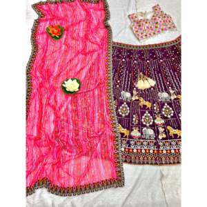 Handmade Designer A-Line Lehenga Choli for Parties Featuring Embroidery Work and Floral Print Natural Waistline - Product Image 3