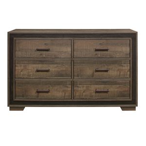 Comò moderno rustico 1pc con 6 cassetti con finitura ebano scuro mobili camera da letto di mogano assi di legno ottimale per il vostro spazio - Product Image 1