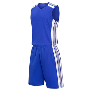 Ensemble short et maillot de basket personnalisé sublimé blanc bleu gris col en V sans manches anti-humidité pour homme adulte - Product Image 6