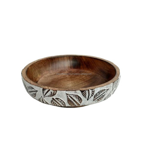 Bol à salade imprimé de base de conception de feuille 100% Original No.1 Bol de service en bois forestier de qualité Tendance par les concepteurs d'artisanat (Inde) - Product Image 1