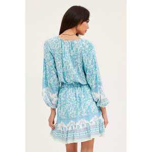 ชุดเดรสมินิพิมพ์ลายดอกไม้สไตล์โบโฮสำหรับผู้หญิง แขนยาว ผูกคอ ชุดลำลองสำหรับฤดูร้อนและชายหาด - Product Image 4