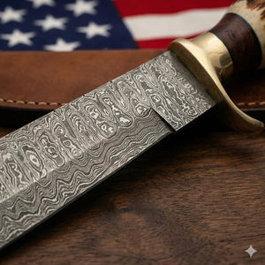 มีดเหล็กดามัสกัสตีขึ้นรูปด้วยมือ ใบมีดขนาดใหญ่พิเศษ 16.5 นิ้ว ด้ามจับทำจากเขาสัตว์ - Product Image 4